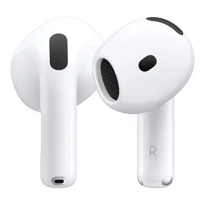 White, wireless in-ear earbuds with a short stem and black speaker grilles, featuring Active Noise Cancellation (ANC). The design is sleek and compact, typical of Apple AirPods.