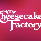 Logo of The Cheesecake Factory on a pink and red gradient background.