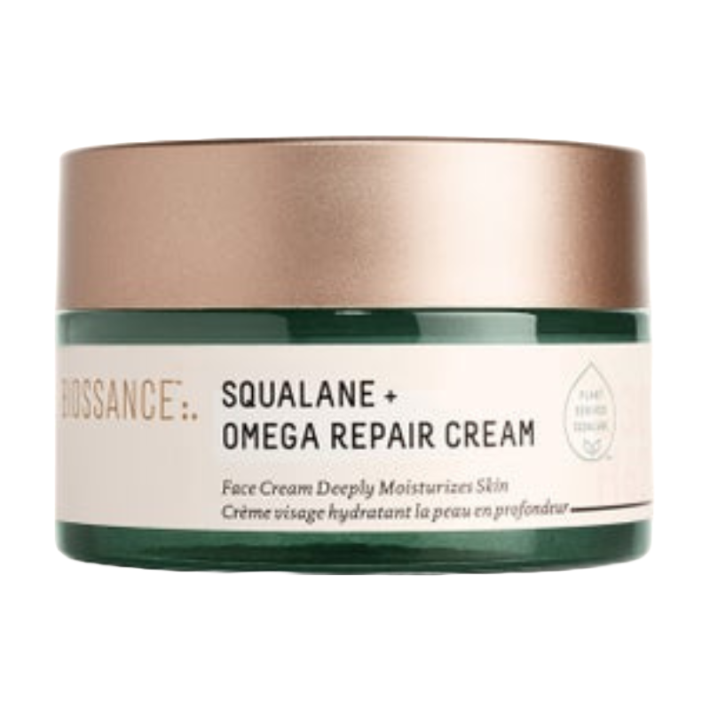Biossance Squalane + Omega Repair Cream is a face cream designed to deeply moisturize skin. It features plant-derived squalane and omega fatty acids.