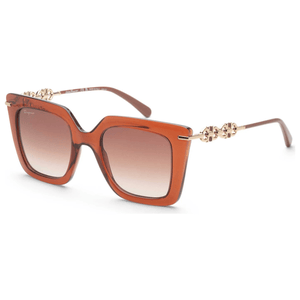 Square brown sunglasses with gradient lenses and metallic detailing on the temples.