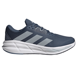 A navy blue athletic shoe with gray three-stripe branding, featuring a Cloudfoam midsole for comfort and a lightweight design.