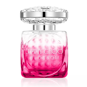 Jimmy Choo Blossom is a women's fragrance in a pink gradient glass bottle with a faceted, crystal-like cap.