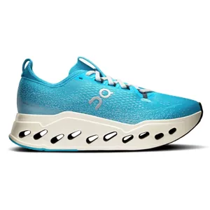 Blue athletic running shoe featuring a distinctive perforated midsole design and lace-up closure, known for its lightweight and breathable material.