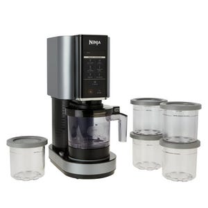Ninja Creami NC300 with six additional reusable containers; used for making creamy frozen desserts at home.