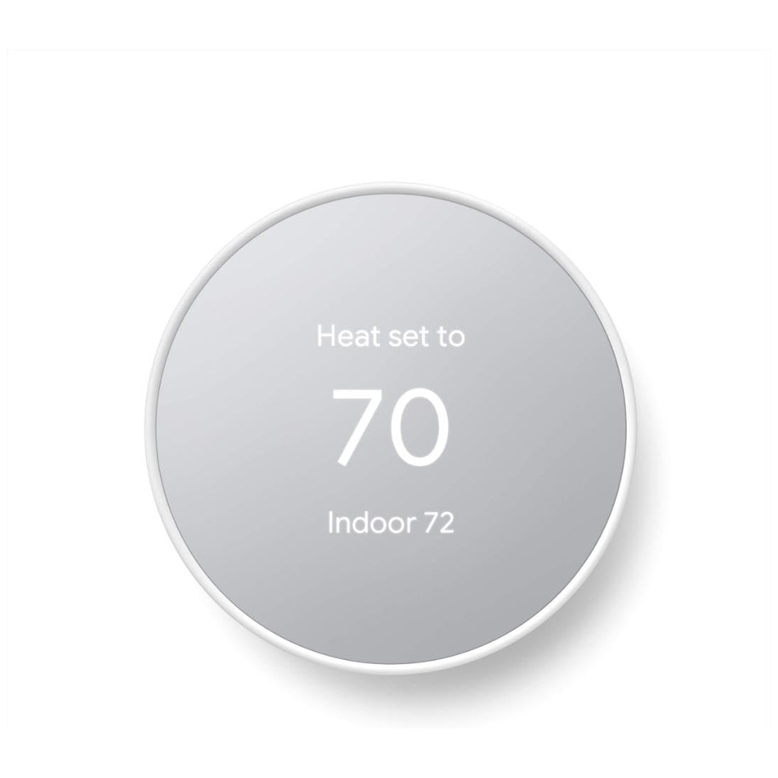 A round digital thermostat shows the heat set to 70 degrees with the indoor temperature at 72 degrees.