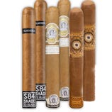 Assorted cigars featuring Blackbird, La Palina White Label, and Perdomo Habano Connecticut, each with distinctive bands and packaging.