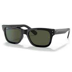 A pair of black square-shaped sunglasses with dark lenses, featuring a classic wayfarer style, branded on the frame.