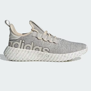 A gray Adidas sneaker with a chunky white sole and the brand's name on the side.