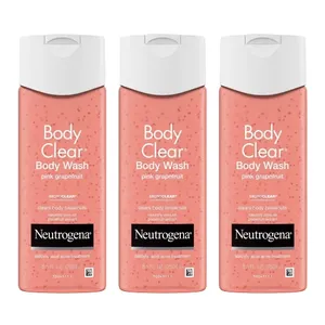 Neutrogena Body Clear Body Wash in pink grapefruit, 8.5 fl. oz., featuring MicroClear technology to clear body breakouts with salicylic acid acne treatment.