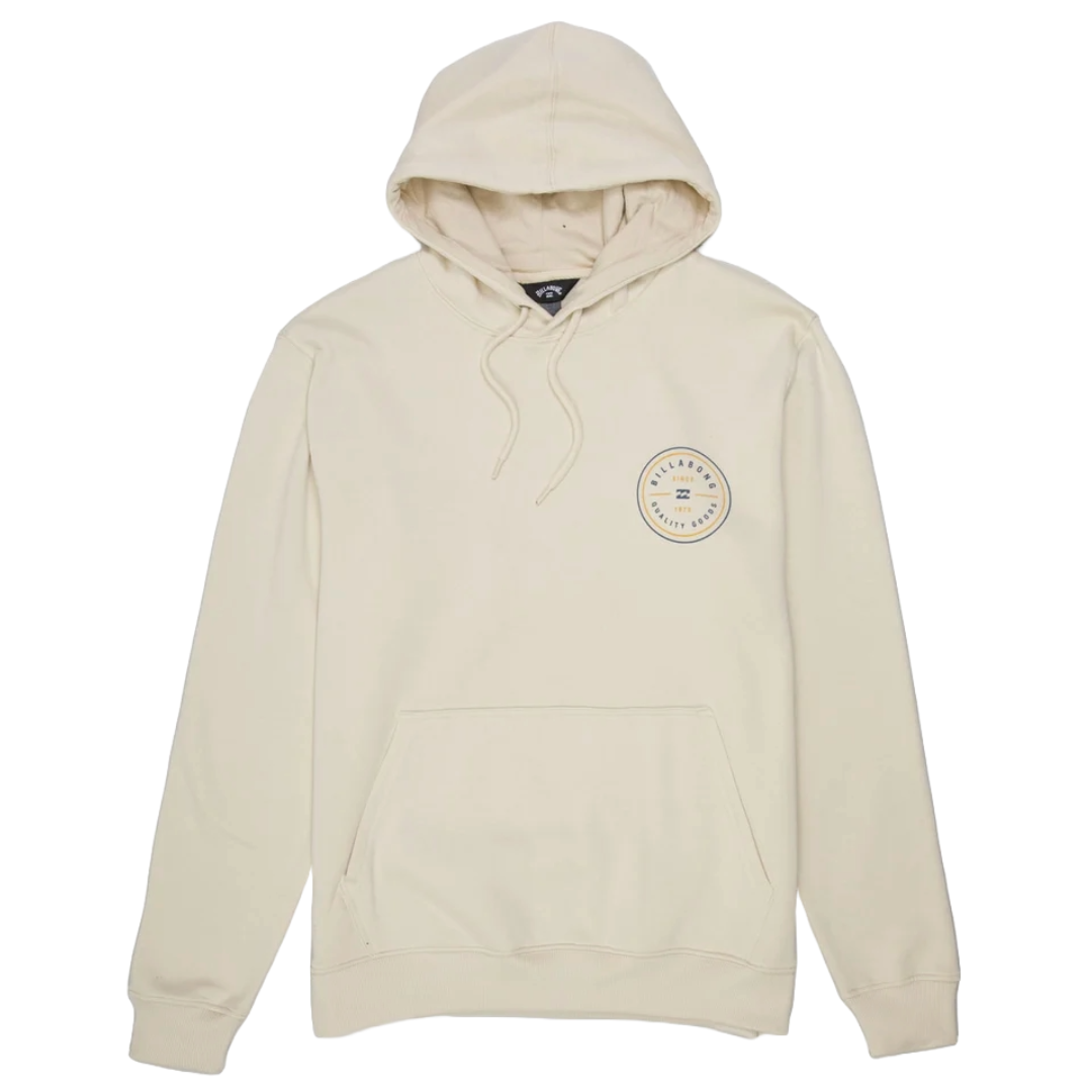 Beige Billabong men's hoodie with a drawstring hood, front kangaroo pocket, and a small circular logo on the left chest.