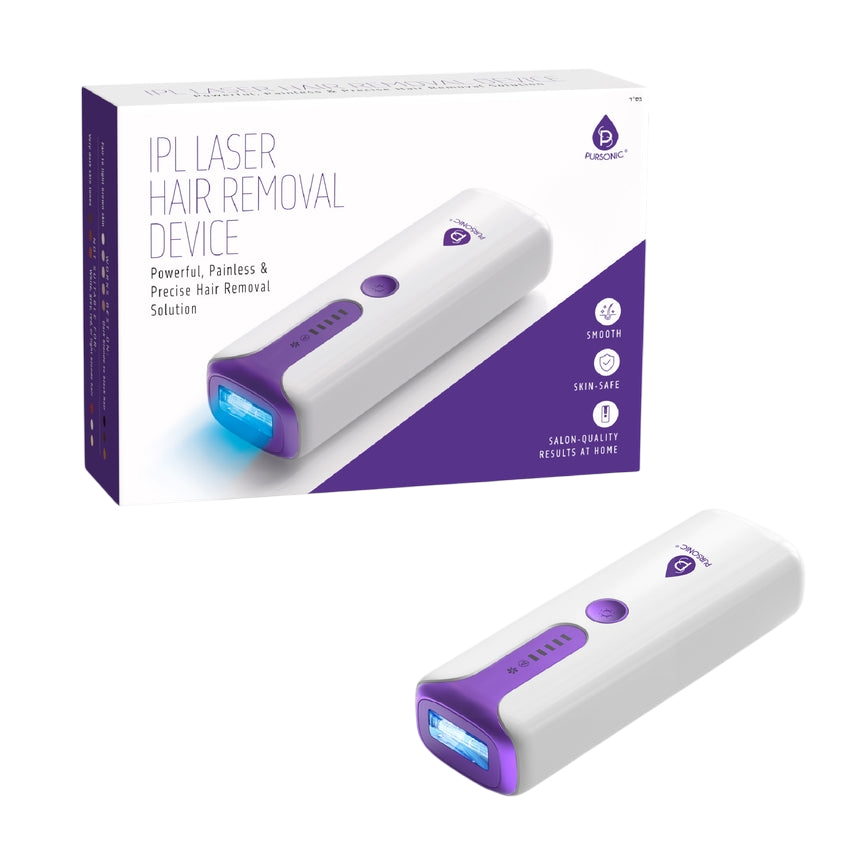 IPL Laser Hair Removal Device by Pure Sonic, designed for powerful, painless, and precise hair removal. Features include smooth, skin-safe, and salon-quality results at home.