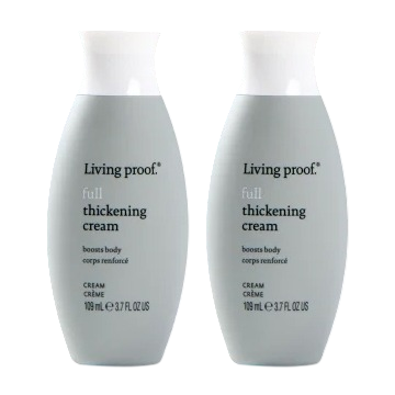 Two bottles of Living Proof Full Thickening Cream, 109 ml (3.7 fl oz) each, designed to boost hair body.