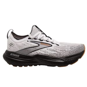 Brooks Men's Glycerin 21 Shoes feature a white and black gradient design with a knit upper, cushioned sole for comfort, and a durable rubber outsole, ideal for running or casual wear.