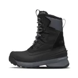 A black winter boot with a lace-up design featuring a grey sole, reinforced toe, padded ankle, and fabric pull tab, suitable for cold weather.