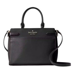 Black Kate Spade handbag with a top handle and detachable shoulder strap.