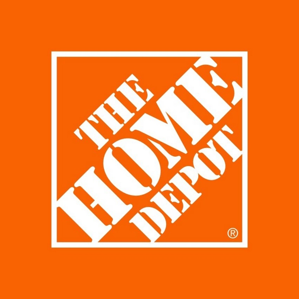 The logo for The Home Depot, a home improvement retailer, featuring white text and a square border on an orange background.