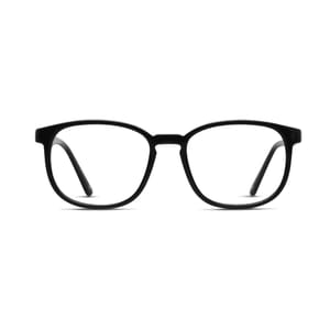 A pair of black rectangular eyeglasses with a simple, classic frame design.