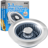 3-in-1 kitchen sink strainer and stopper from zaa, made of SUS 304 stainless steel, designed for drains with a hole depth greater than 1.7 inches.
