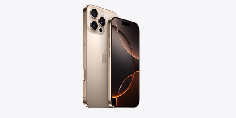 Two gold iPhone 16s - one in a plus size displaying the back and one in a standard size displaying the front