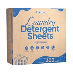Fisroa Laundry Detergent Sheets are fragrance-free, designed for 300 loads, and offer features like deep cleaning, gentle on fabrics, easy to carry, and quick dissolution.