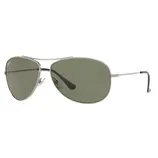 Aviator-style sunglasses with a silver metal frame and green tinted lenses.