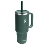 Green Hydro Flask mug with a handle, straw, and lid.