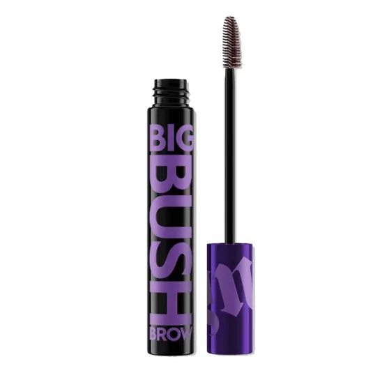 Black and purple tube of Big Bush Brow gel with a brush applicator.