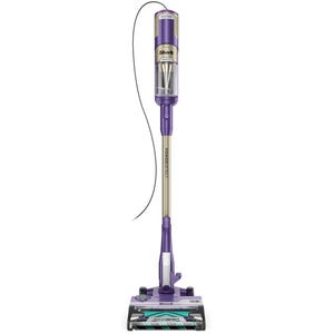 Shark upright vacuum cleaner with a purple design, featuring DuoClean PowerFins and a PowerDetect sensor.