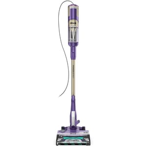 Shark upright vacuum cleaner with a purple design, featuring DuoClean PowerFins and a PowerDetect sensor.