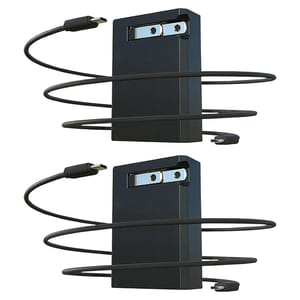 Two black rectangular battery packs with cables featuring USB-C connectors are shown.
