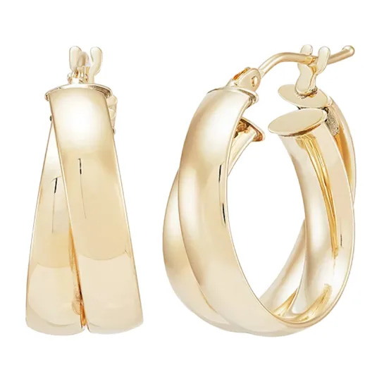 Gold-tone hoop earrings with a unique twisted design and lever back closure.