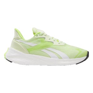 Lime-green Reebok Floatride Symmetros 2.5 Shoes with white midsoles and three side stripes, designed for running with cushioned support.