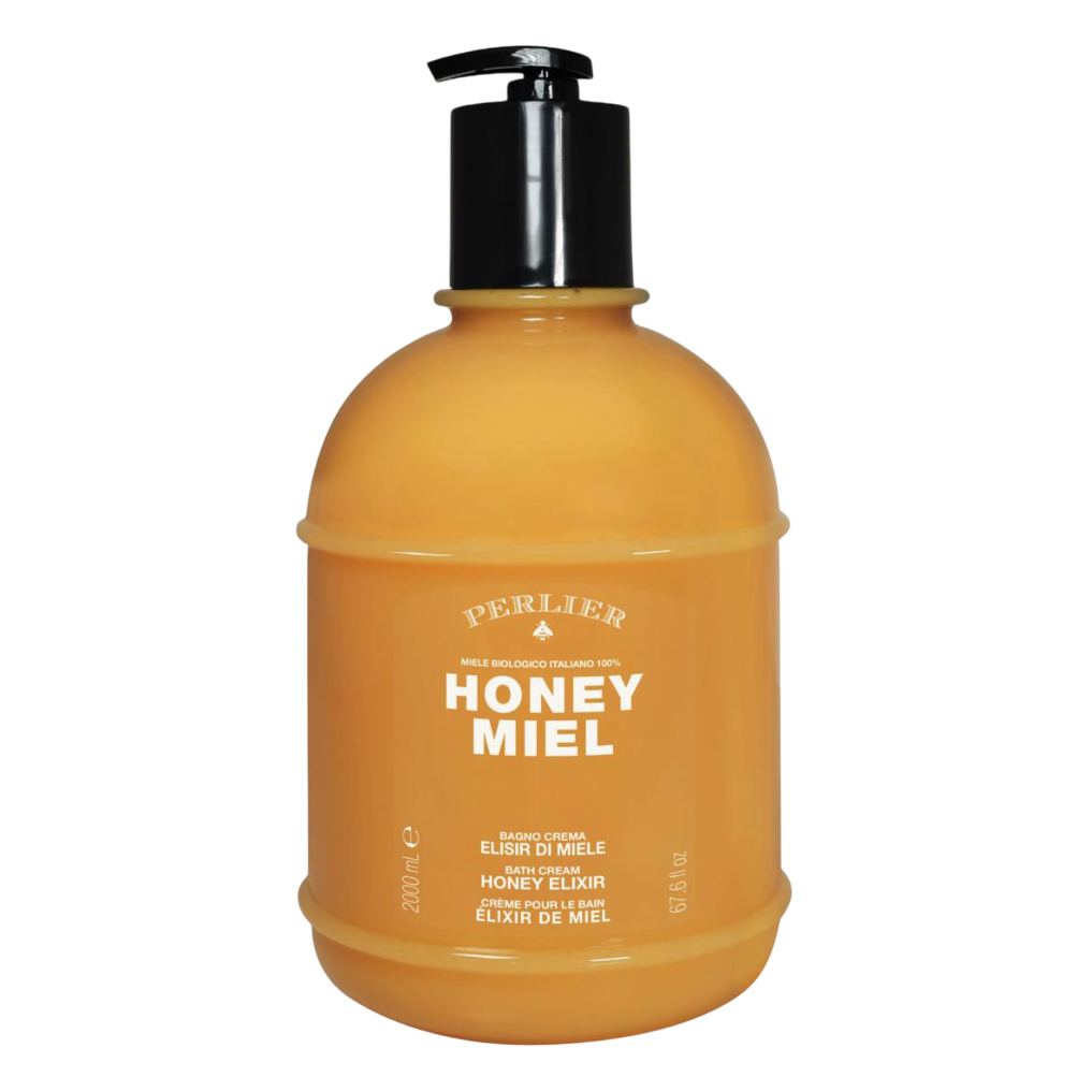 Perlier Honey Miel Bath Cream, Honey Elixir, 2000 ml (67.6 fl oz) bottle with pump dispenser.