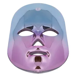 A shiny, metallic facial LED mask with a gradient of blue to purple, designed for skincare purposes.