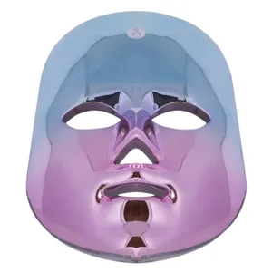 A shiny, metallic facial LED mask with a gradient of blue to purple, designed for skincare purposes.