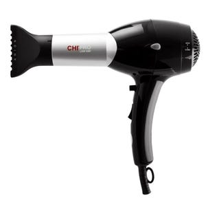 A black and silver hairdryer with a nozzle attachment, labeled \“CHI PRO Low EMF ANION\“.