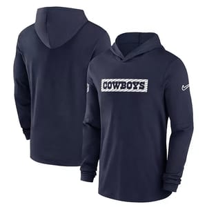 Navy blue pullover hoodie featuring the word \“COWBOYS\“ in white with a logo stripe, and a small Nike swoosh on the right chest.
