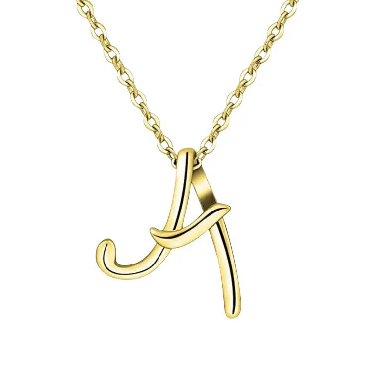 Gold chain necklace with a cursive letter 'A' pendant.