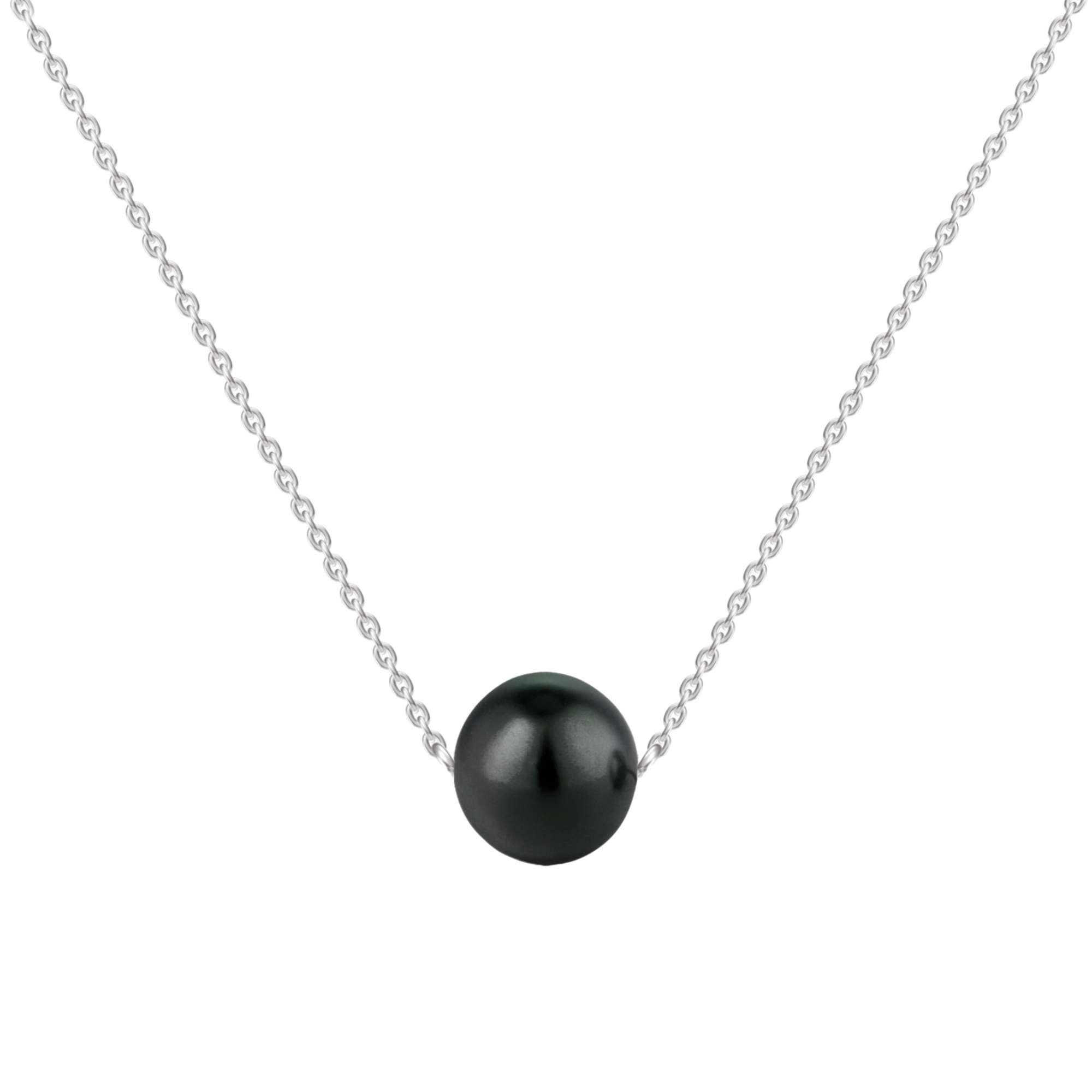 A simple necklace featuring a single black lab-created pearl on a delicate silver chain.