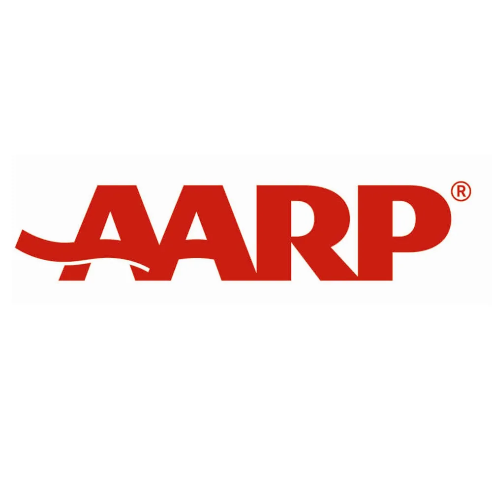 AARP logo in bold red letters with a stylized line extending from the first \“A.\“