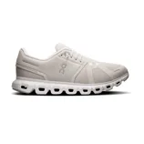 A light gray athletic shoe featuring a breathable mesh upper and a distinctive sole with hollow segments, designed for comfort and performance.