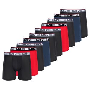 A pack of Puma men's boxer briefs in various colors, featuring a branded waistband with the Puma logo.