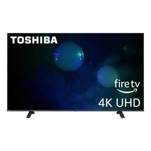 Toshiba 50\“ Smart Fire TV features 4K UHD resolution and includes Amazon Fire TV integration for streaming.