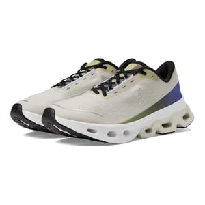 White and blue running shoes with distinctive cushion sole design and black laces, featuring the \“OC\“ logo.