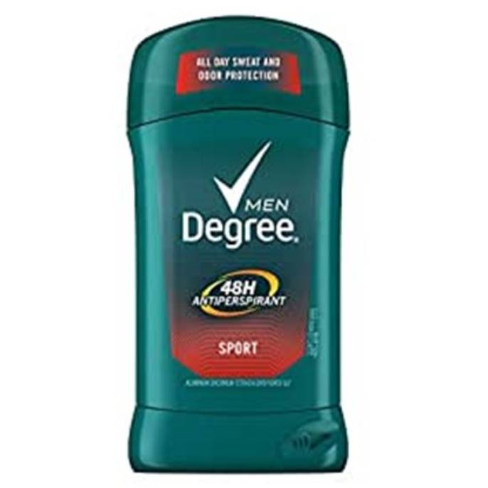 Degree Men Sport Antiperspirant offers 48-hour sweat and odor protection. It comes in a green stick container.