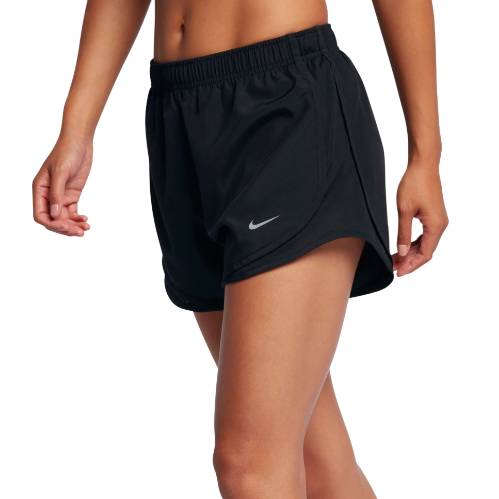 Black Nike Tempo Running Shorts feature a lightweight design with an elastic waistband and a small Nike logo on the front lower corner.