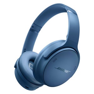 Blue over-ear headphones with Bose branding, featuring cushioned ear pads and a sleek design.