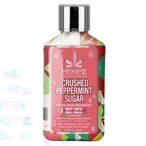 Hempz Crushed Peppermint Sugar Herbal Body Moisturizer, limited edition, enriched with 100% pure natural hemp seed oil, 2.25 fl oz (66 ml).