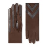 Brown gloves with dark brown leather accents, featuring vertical perforated strips on the fingers and a chevron pattern on the back.