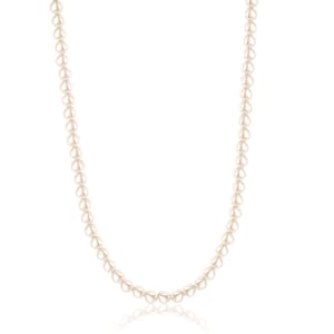 A string of cream-colored pearls forming a classic necklace.